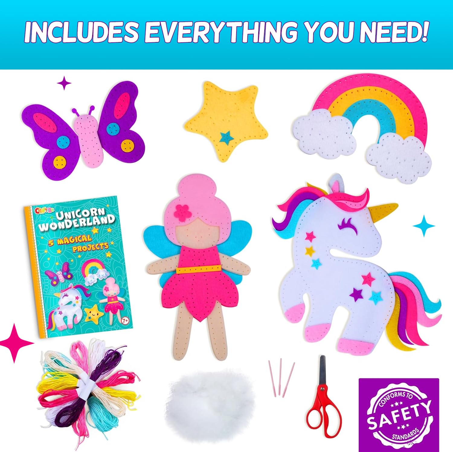 CraftsBee felt animals set including unicorn, fairy, rainbow, butterfly, star