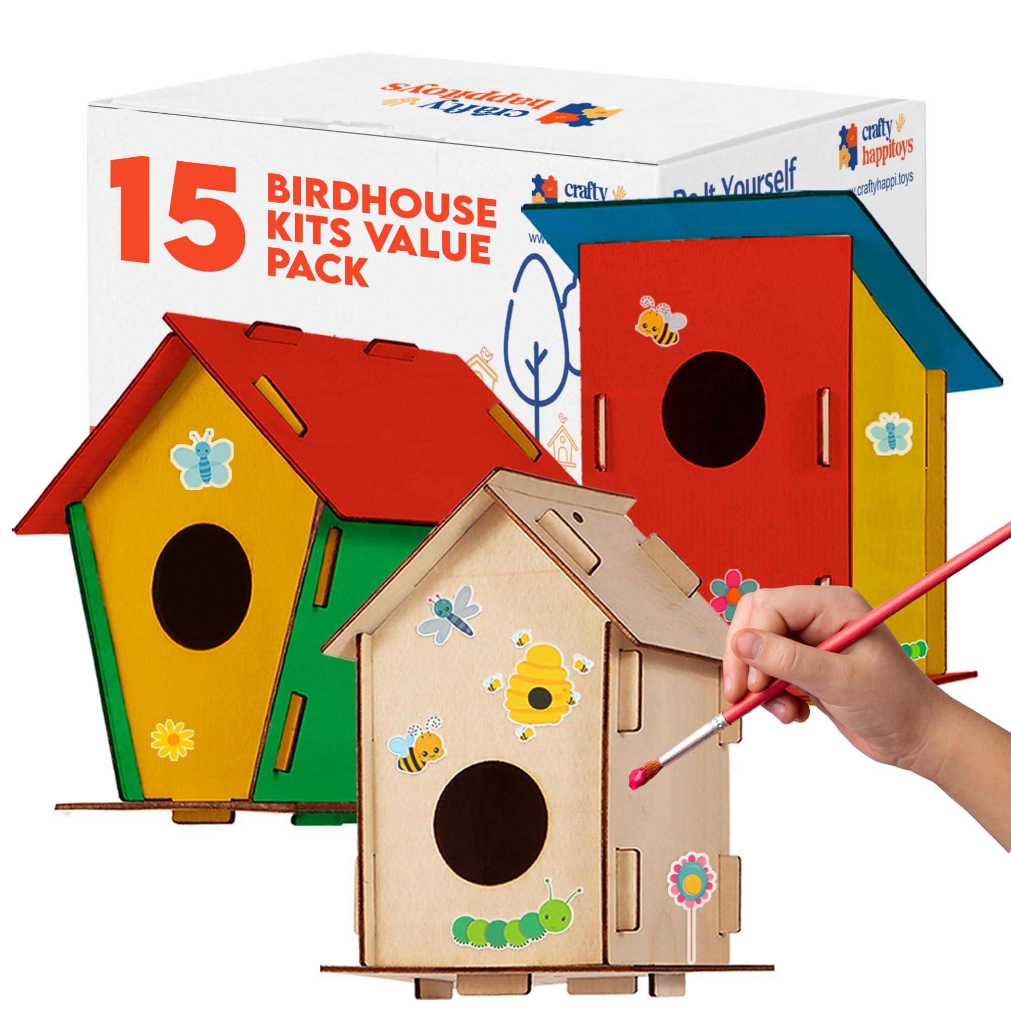 Crafty Happitooys Birdhouse Kit with unfinished houses ready for painting and decorating