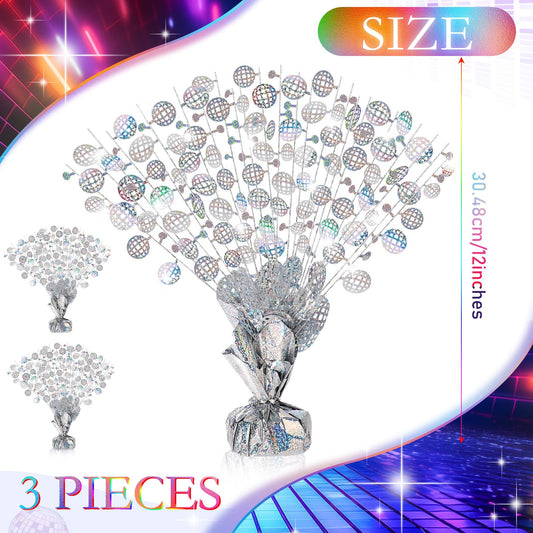 CraftyDream 12-inch foil spray centerpiece glitters under lights for disco-themed celebrations.