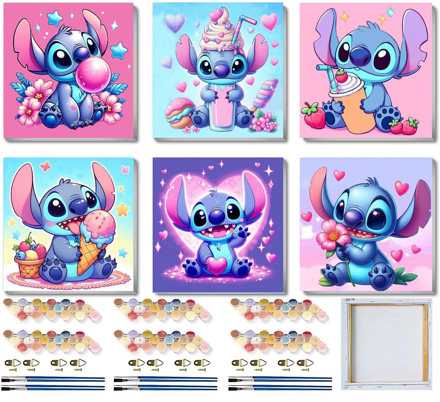 CraftyTime Cartoon Paint by Numbers six-pack canvases for kids to start a simple art project