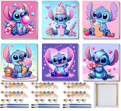 CraftyTime Cartoon Paint by Numbers six-pack canvases for kids to start a simple art project