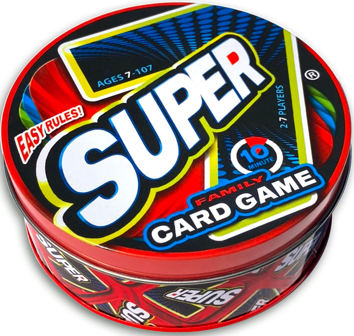 Craig Clark Inc. Super 7 tin open with family game night setup