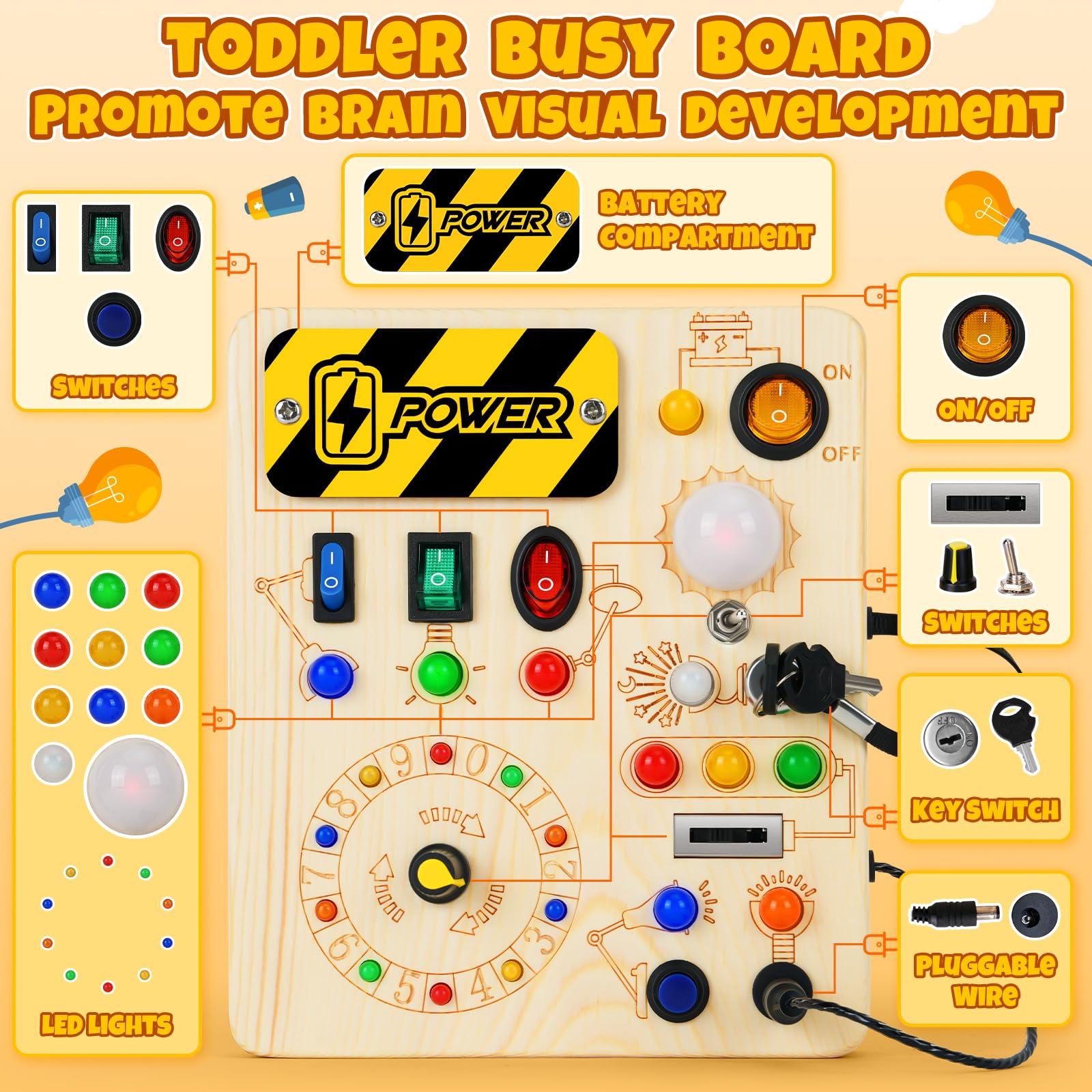 Cravenook wooden toddler toy buttons supports fine motor skills through exploration.