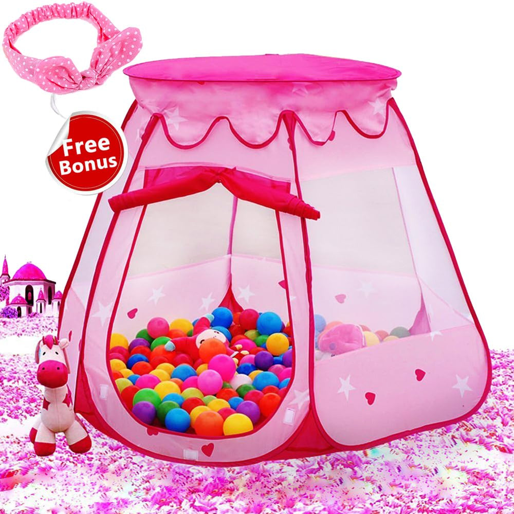 Crayline Pink Princess Tent front view, spacious play space for toddlers.
