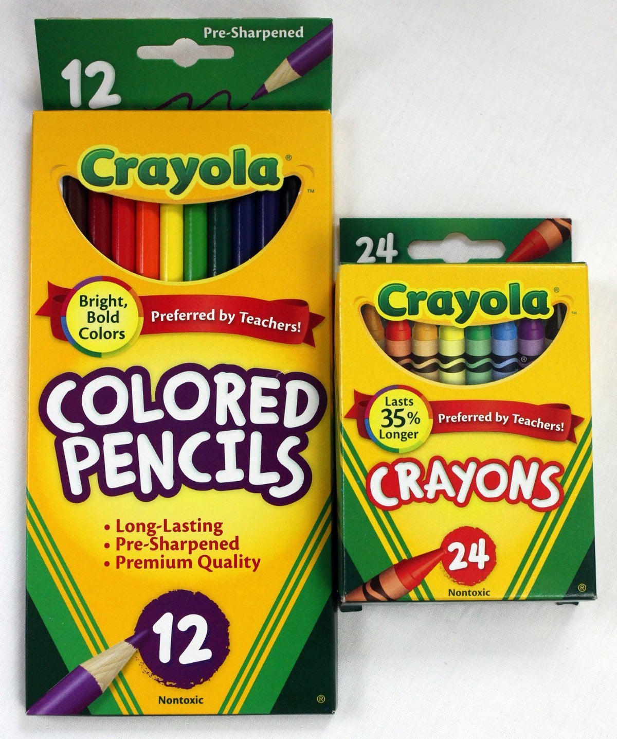 Crayola 12ct colored pencils and 24ct crayons bundle for vibrant drawings and classroom use.