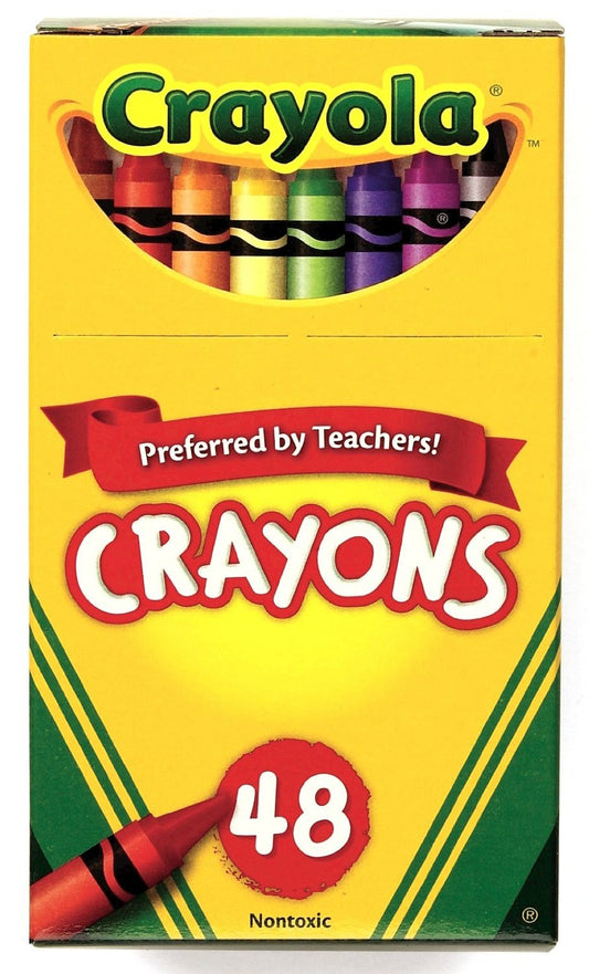 Crayola 48ct crayons pack 2, side view, easy grip and reliable color consistency.