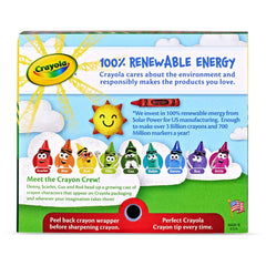Crayola packaging illustration indicating safe handling and easy storage.