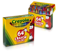 Crayola 64-count crayons two-pack image with sharpener, ideal for classroom art and family crafts.