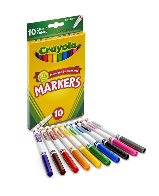 Crayola markers with assorted colors showcased for arts and crafts projects.