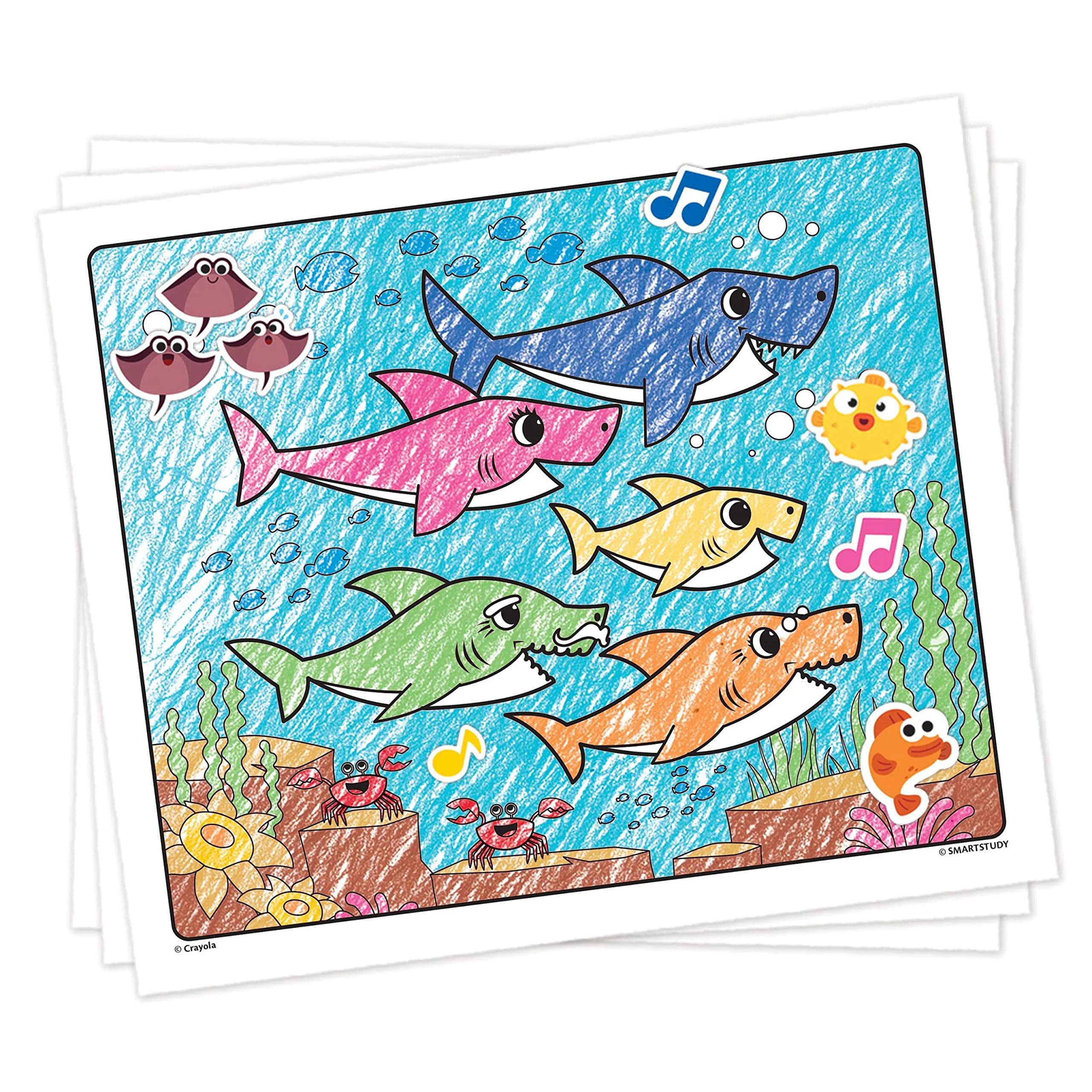 Crayola Baby Shark coloring pages offer 32 designs for creative moments