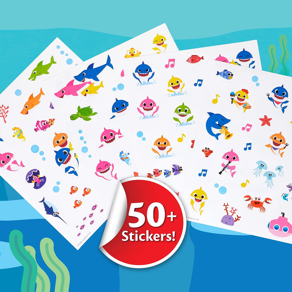 Crayola Baby Shark sticker sheets showcase vibrant designs for decorating artwork