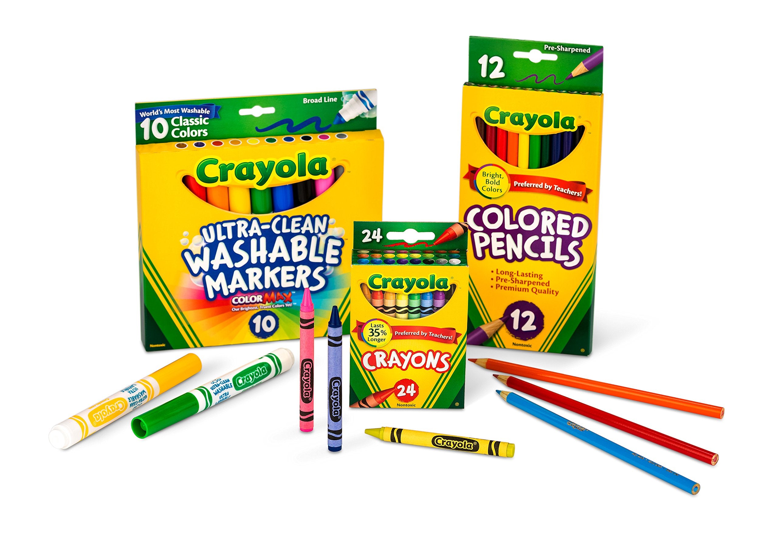 Crayola 10 washable markers deliver bold coverage without staining skin.