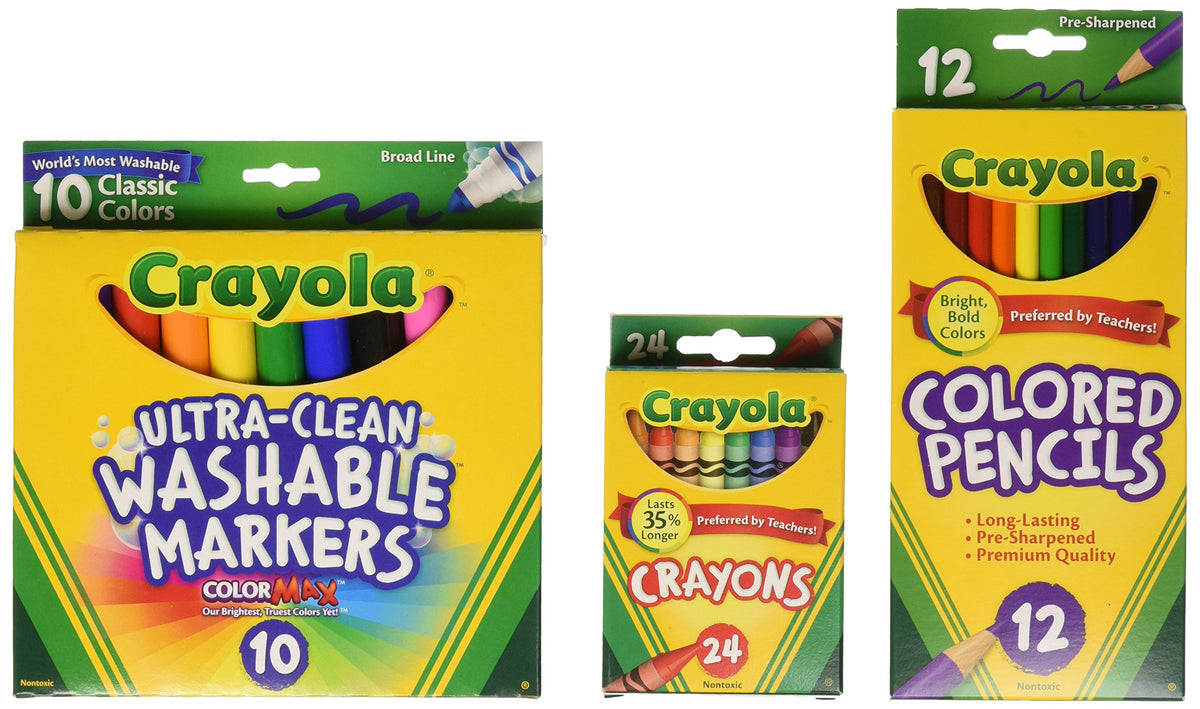 Crayola 24 crayons in a rainbow of colors for classroom projects.