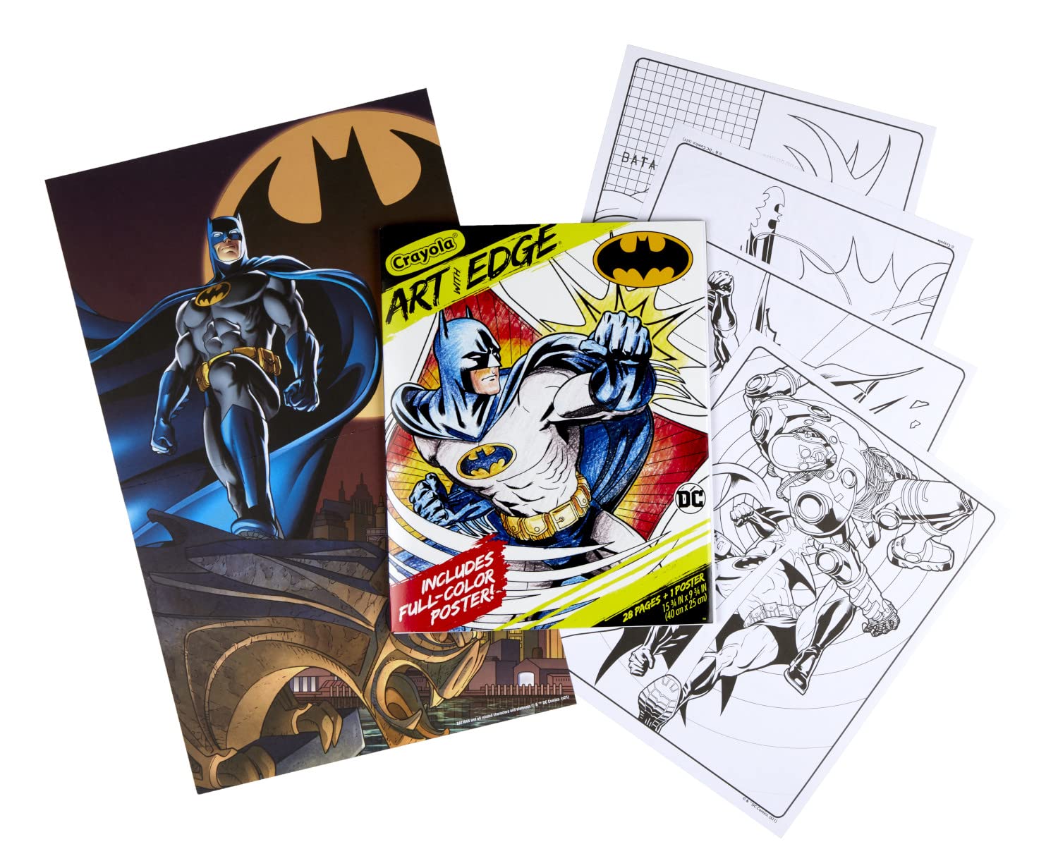Crayola Batman poster included for bold, ready-to-hang display after coloring