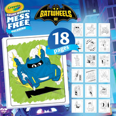 Crayola Batwheels Color Wonder pages featuring Batman scenes for kids.