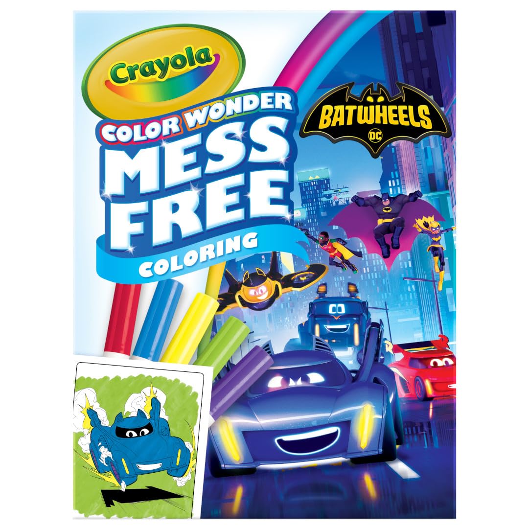 Crayola Batwheels Color Wonder set cover showing contents and color options.