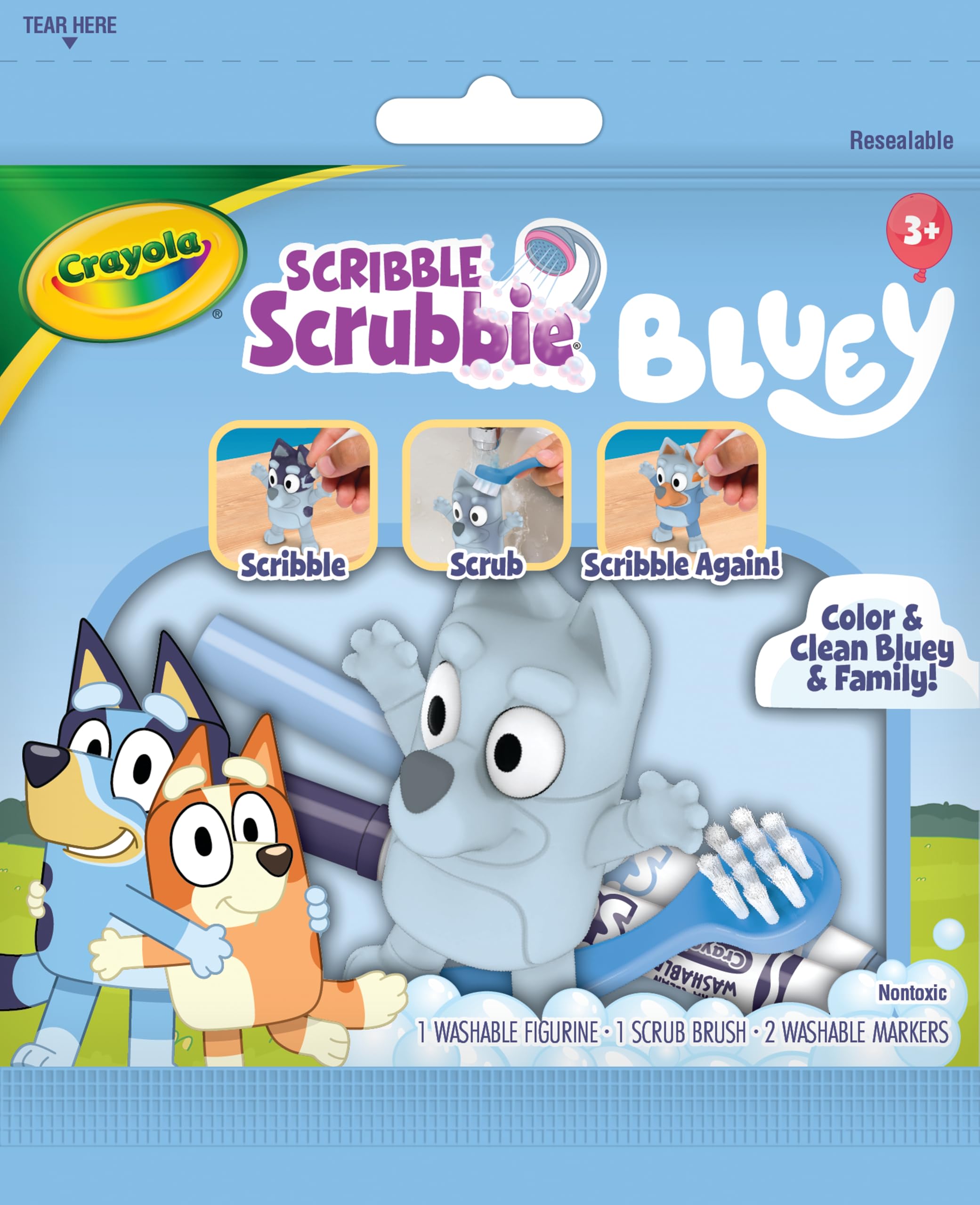 Crayola Bluey Scribble Scrubbie Bluey figurine ready to color and wash.