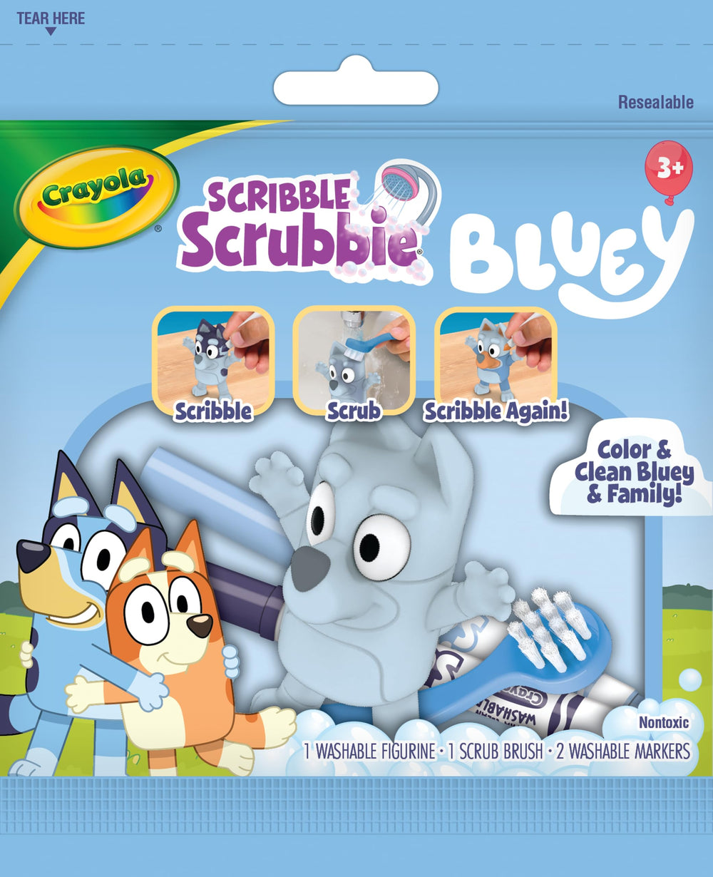 Crayola Bluey Scribble Scrubbie Bluey figurine ready to color and wash.