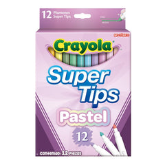 Crayola Bright Supertips Pastel Pack 12 front view showcases vibrant inks for bold art.