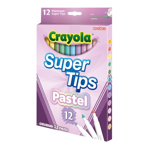 Crayola Bright Supertips Pastel Pack12 side shot highlights soft hues for detailed work.