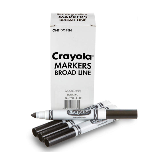 Crayola Broad Line Markers Black 12ct in a reusable box for classroom use