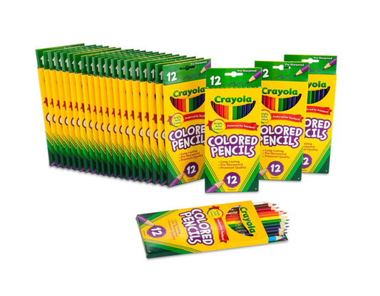 Crayola bulk colored pencils 24-pack for classrooms, pre-sharpened with durable leads.