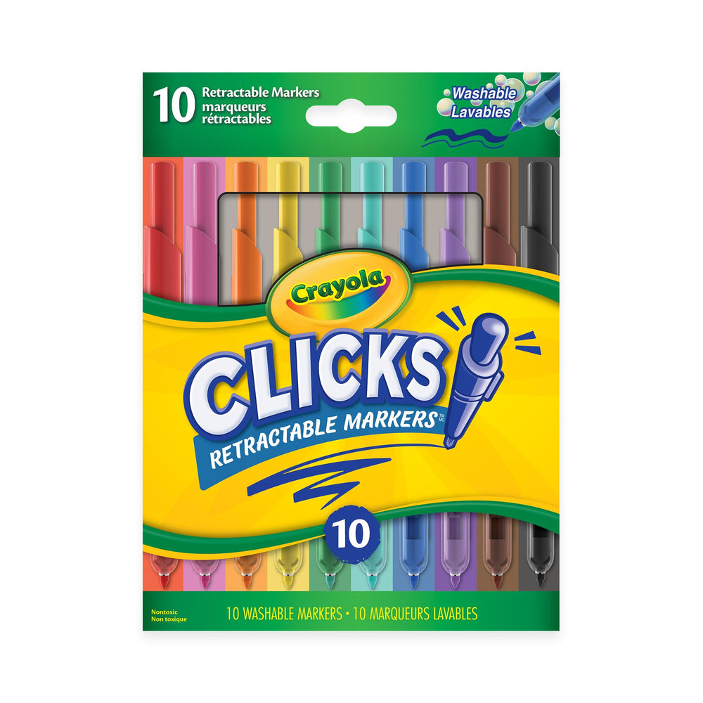 Crayola Clicks retractable markers capless for mess-free coloring on the go.