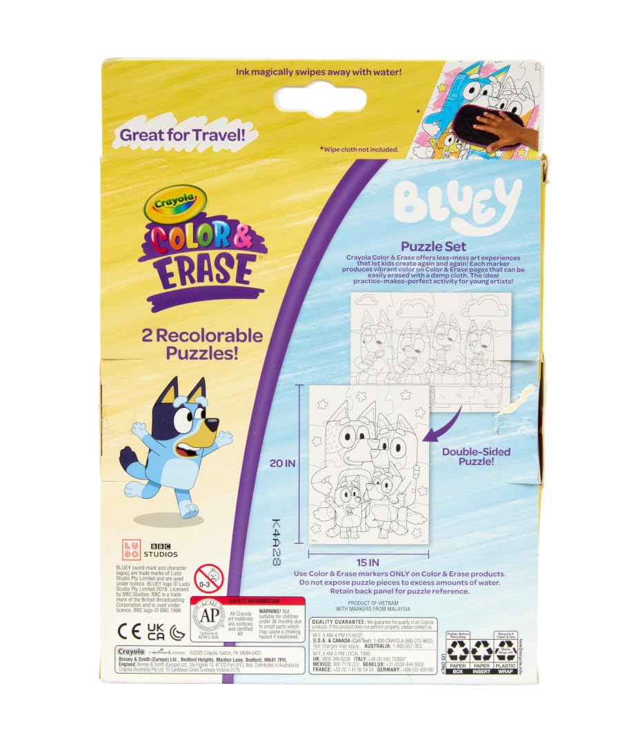 Damp cloth cleans colors so the Bluey puzzle can be reused