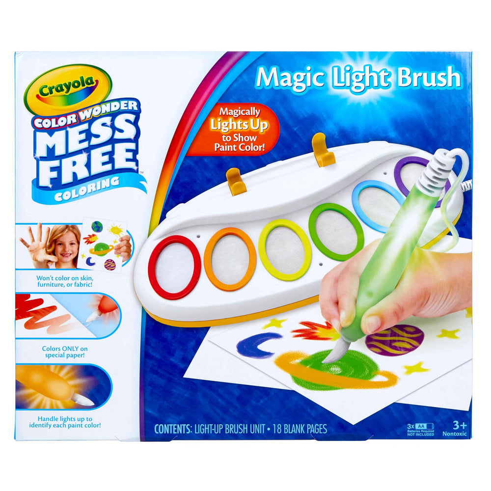 Crayola Color Wonder Magic Light Brush glows to match paint color for added excitement.