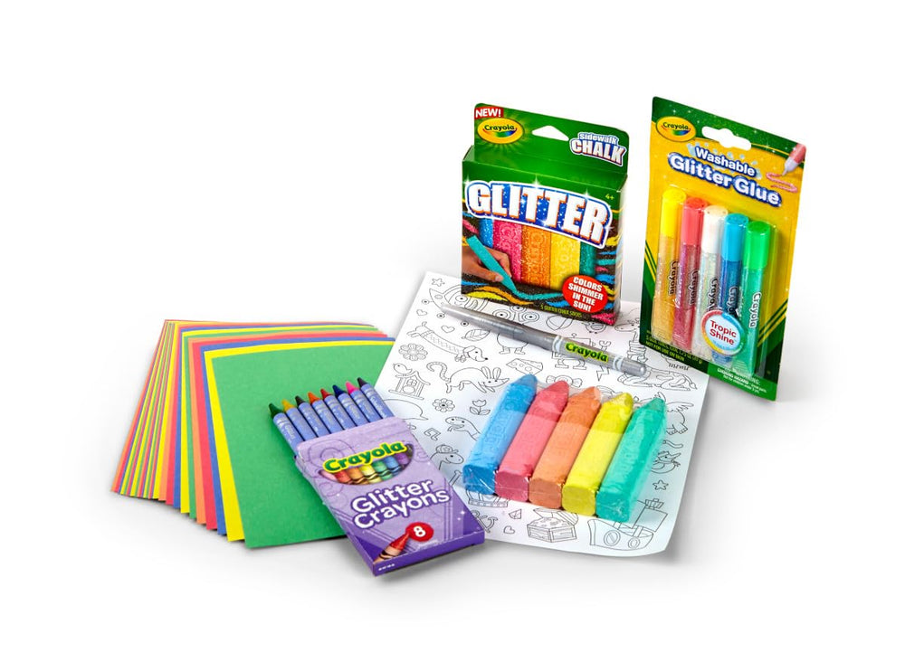 Crayola color-your-own sticker sheet invites personalized glitter stickers.
