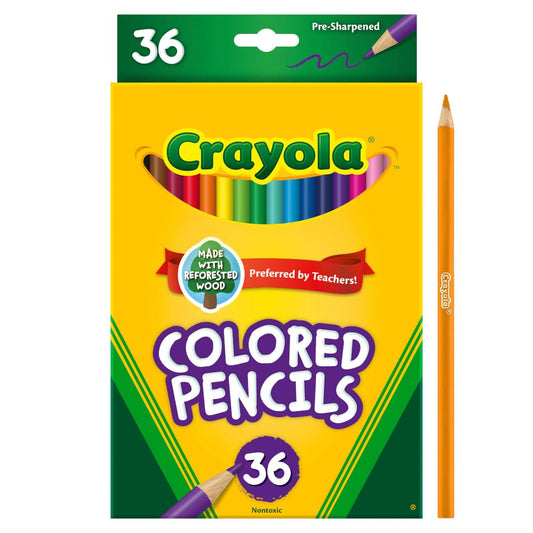 Crayola 36ct color spectrum shows bright hues ideal for coloring books.
