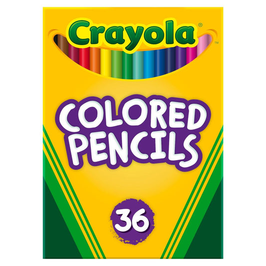 Crayola 36ct colored pencils front pack view for vibrant school projects.