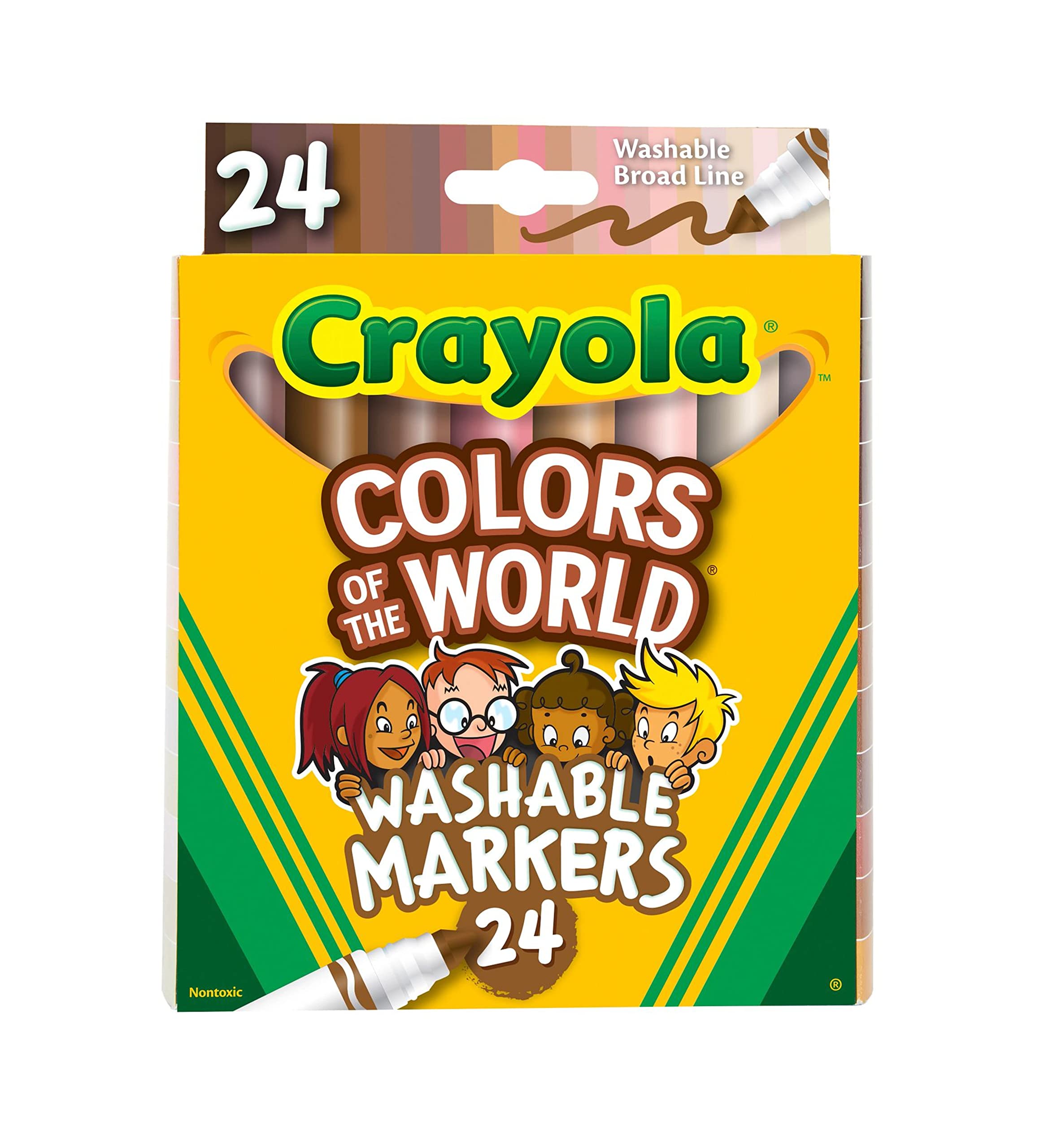 Crayola Colors of the World markers 24-count pack for inclusive skin-tone artwork.