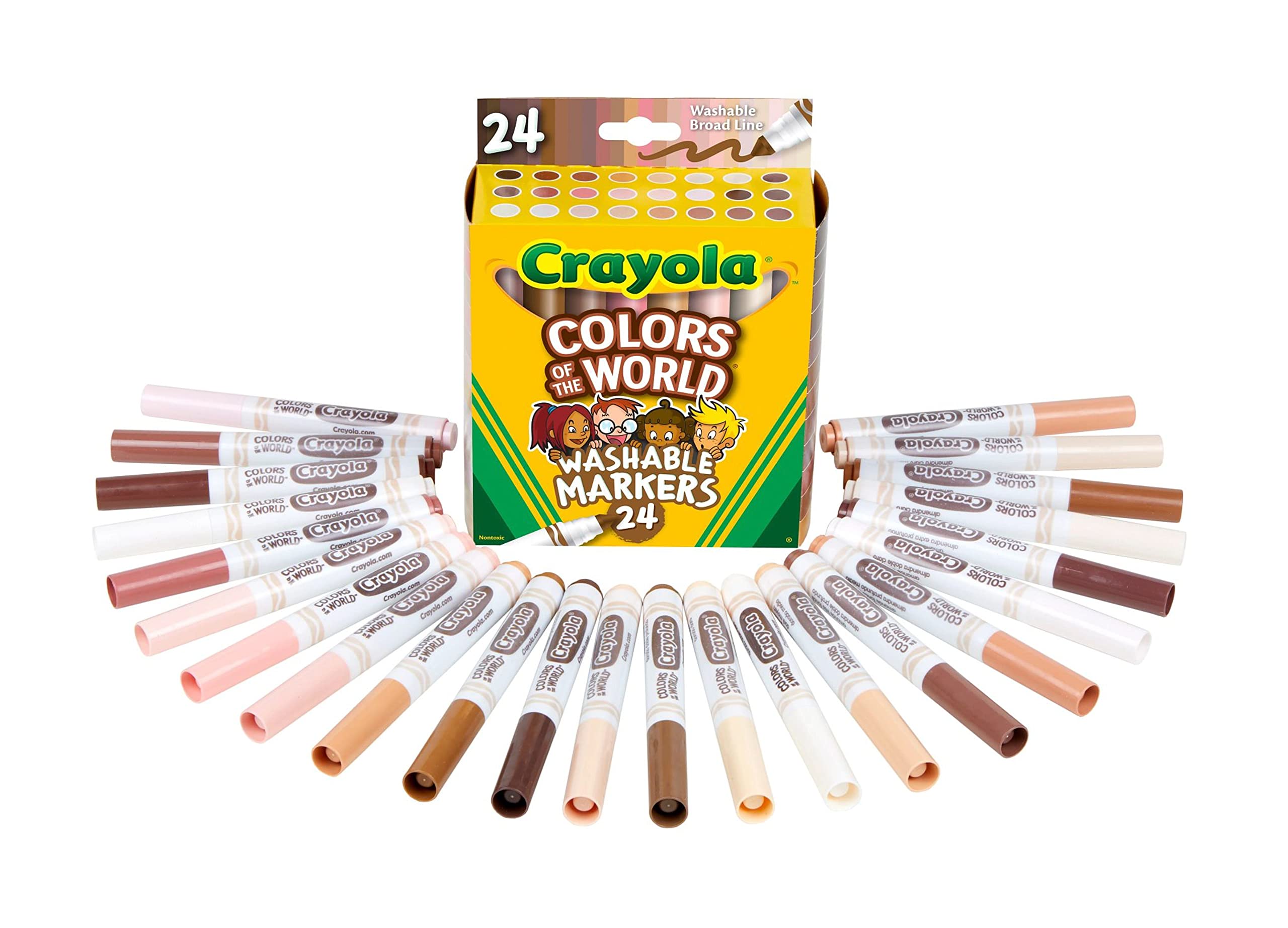 Crayola Colors of the World markers array for realistic, diverse skin tones.