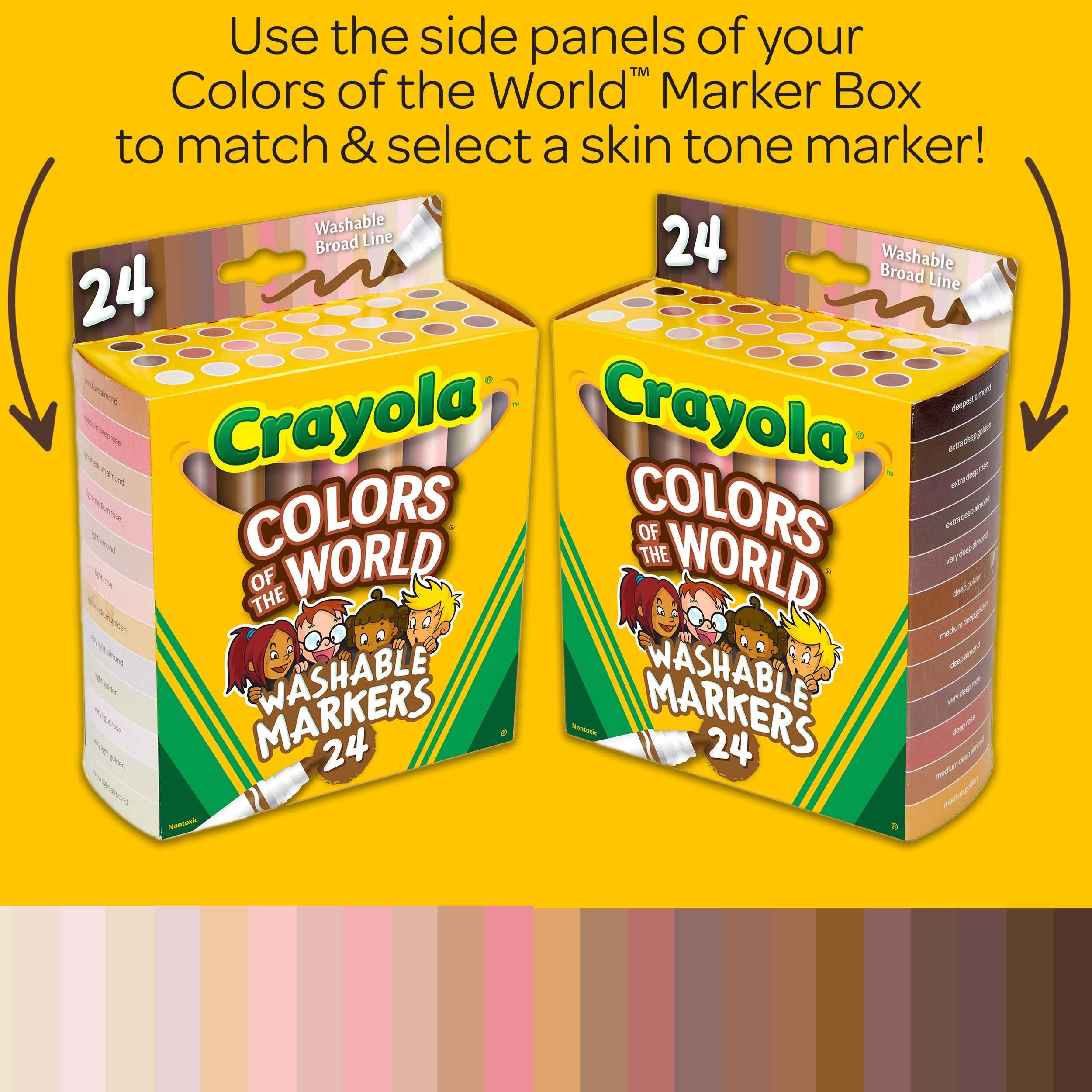 Crayola Colors of the World markers cap close-up showing color variety.