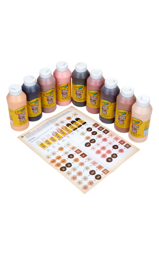 Crayola Colors of the World label on the 8oz bottle helps organize color choices for lessons.