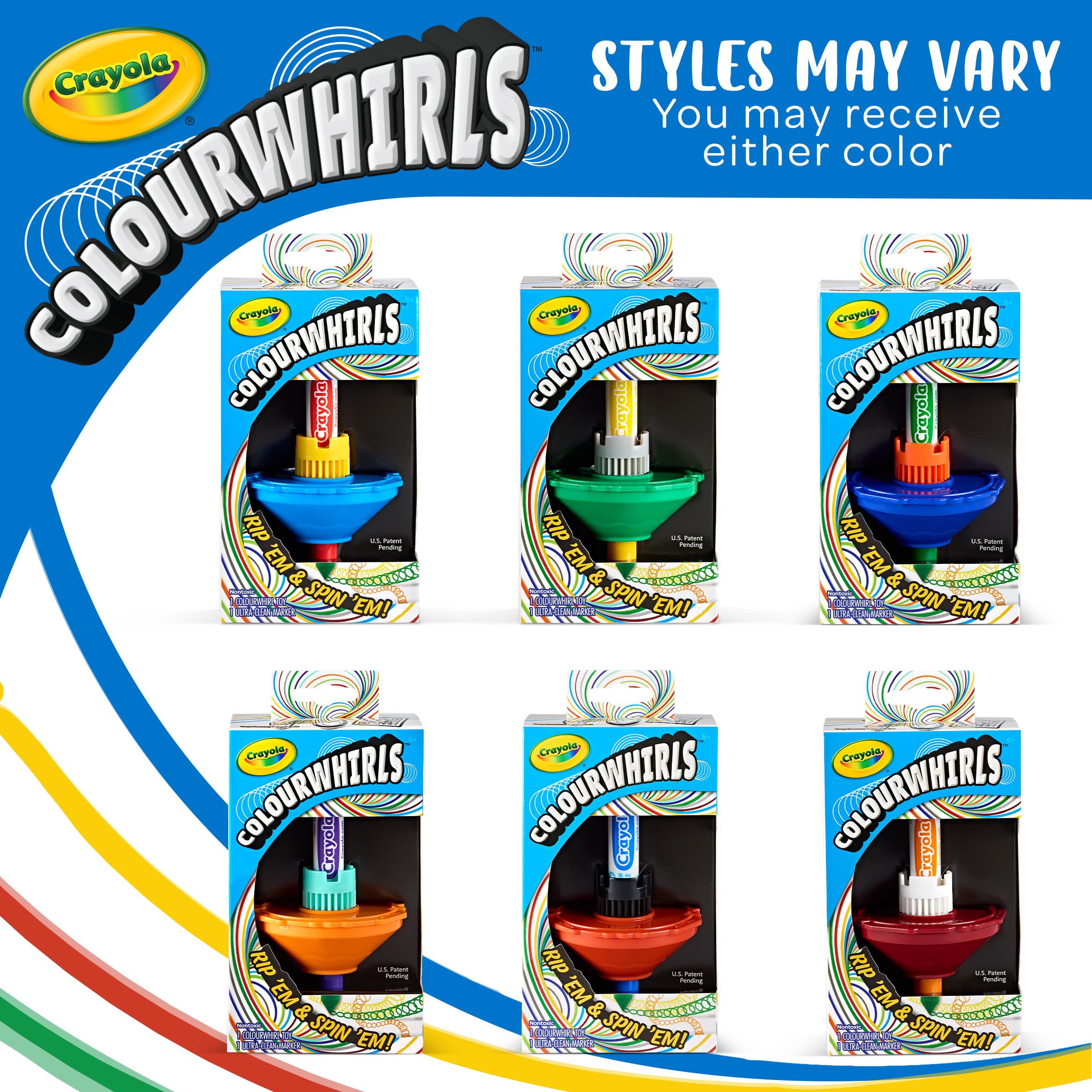 Crayola Colourwhirls handle shown for easy grip during fast spins.