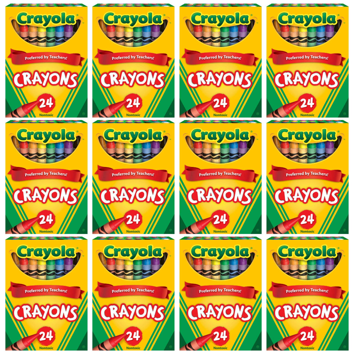 Crayola crayons 24-count color range for classroom projects.