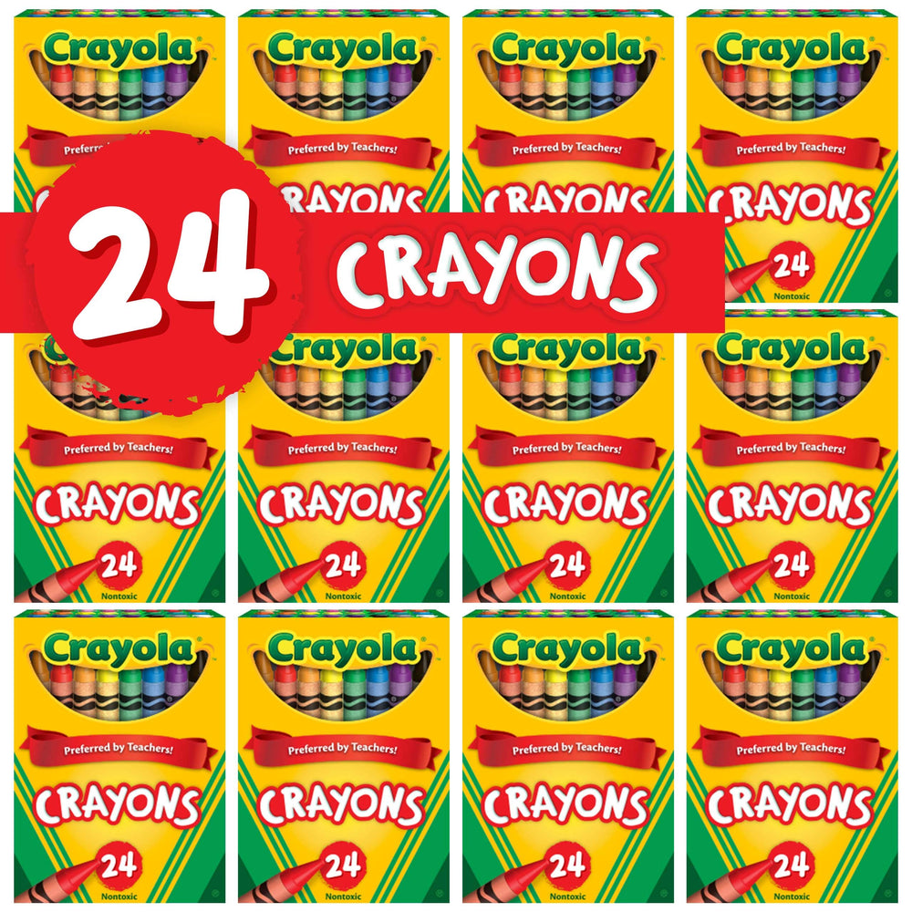 Crayola classroom pack showing 12 boxed sets for easy distribution.