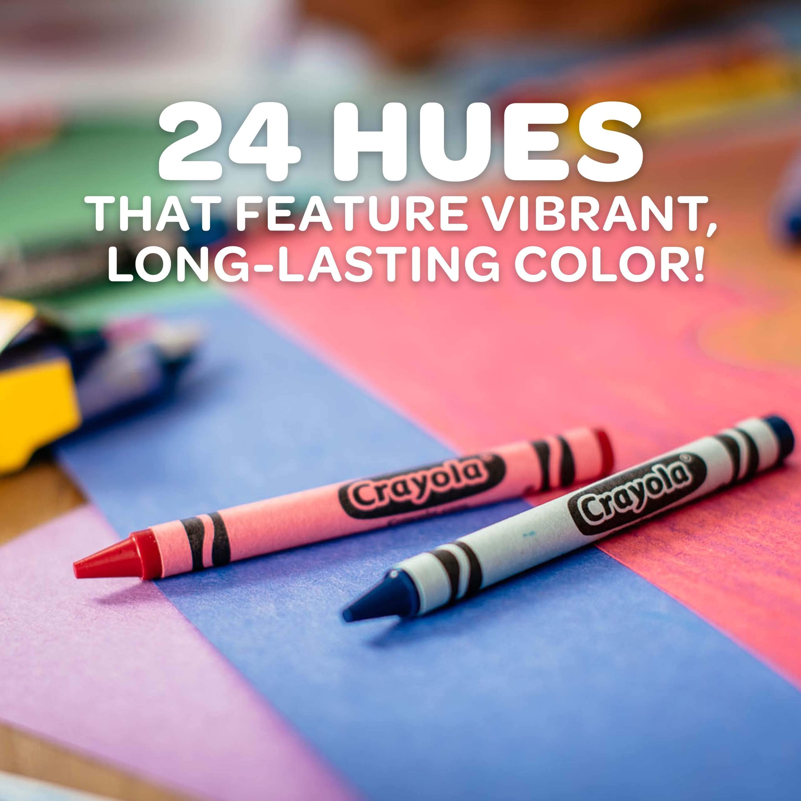 Crayola color swatches show vibrant pigments for crafts.