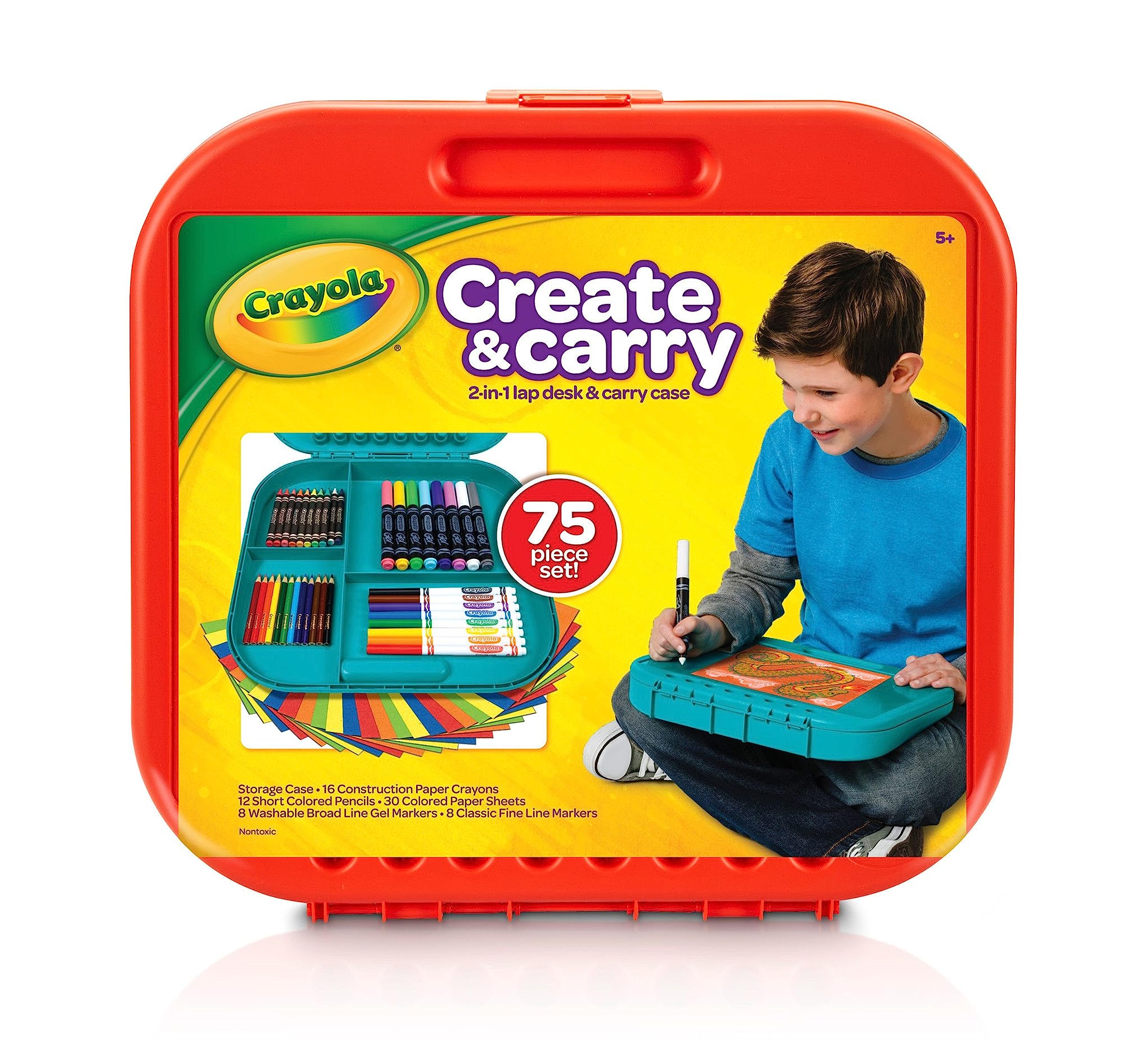 Crayola Create and Carry kit open case showing travel-ready art tools