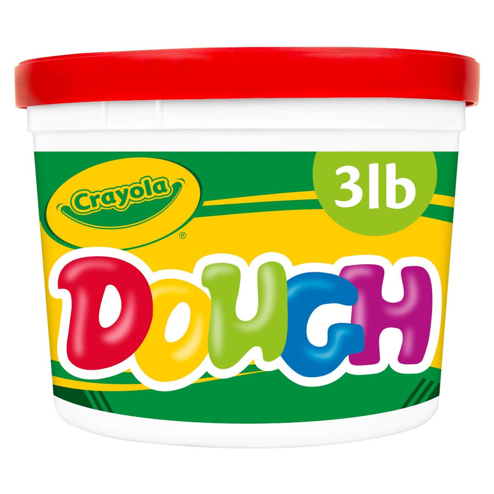 Crayola Dough Red 3lb bucket with snug lid supports soft, reusable modeling sessions.