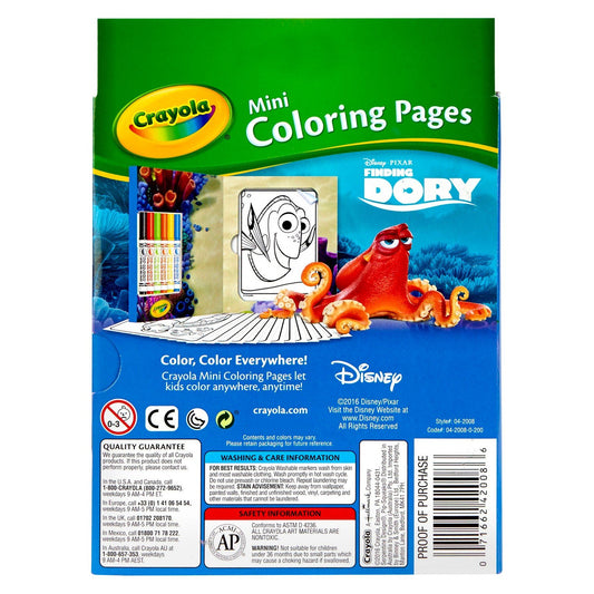 Crayola Finding Dory pages show Dory characters for quiet, screen-free entertainment.
