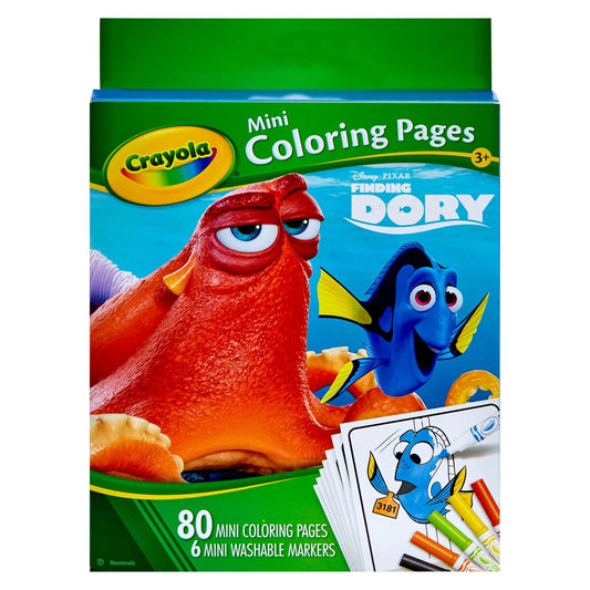 Crayola Finding Dory mini coloring pages kit for portable, mess-free fun.
