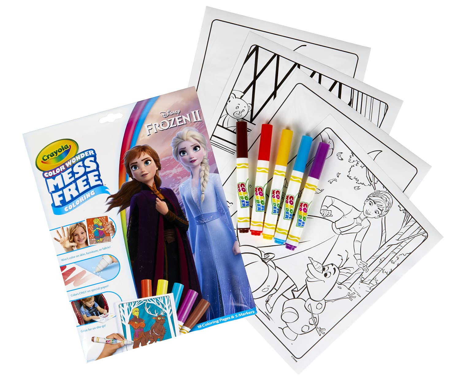 Crayola Frozen Color Wonder markers—five-pack for creative color-on-paper fun.