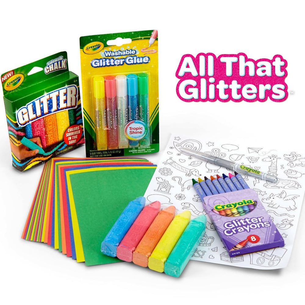 Crayola glitter glue tubes add sparkle for easy craft accents.