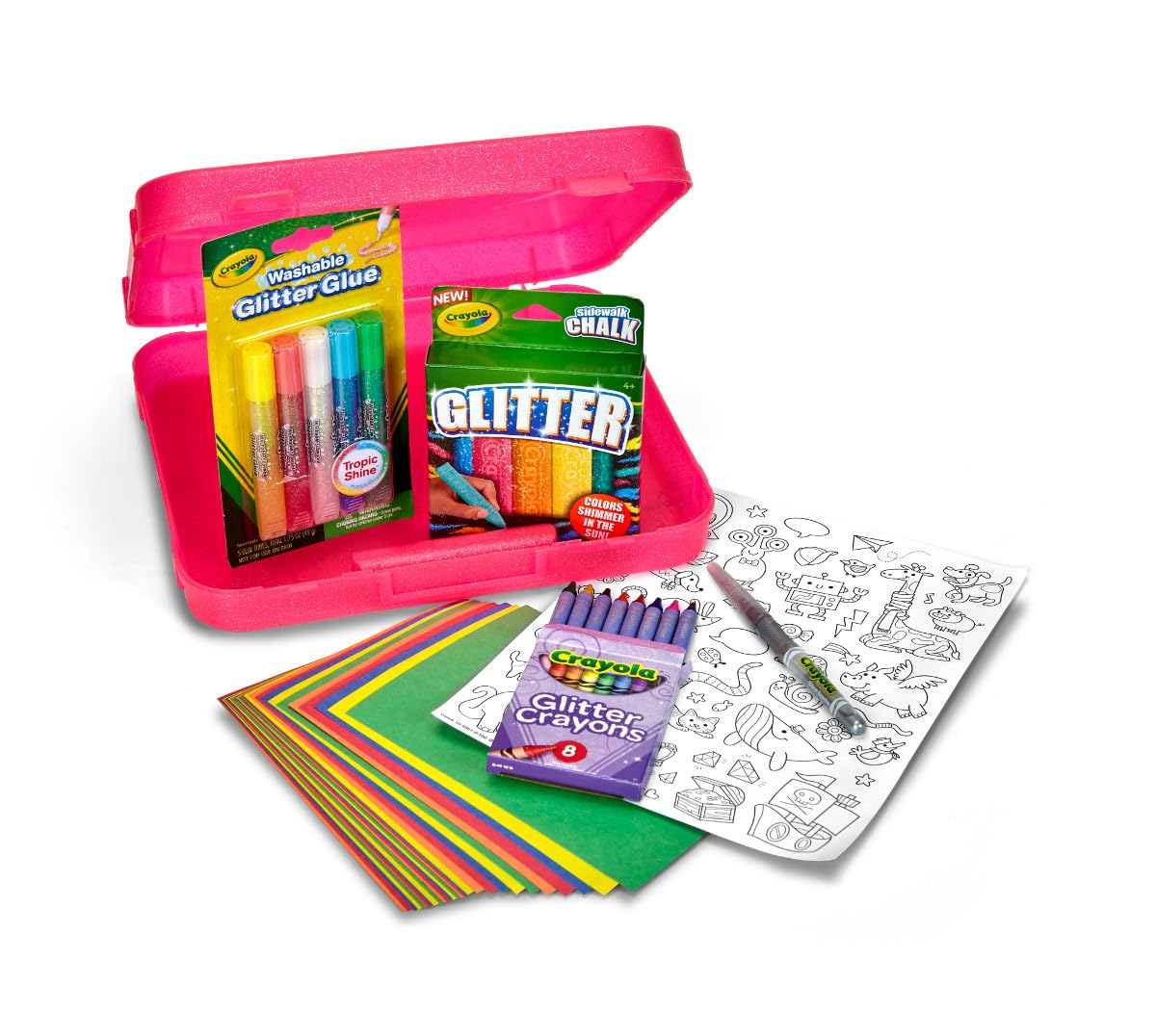 Crayola glitter marker used on paper to create shimmering outlines.
