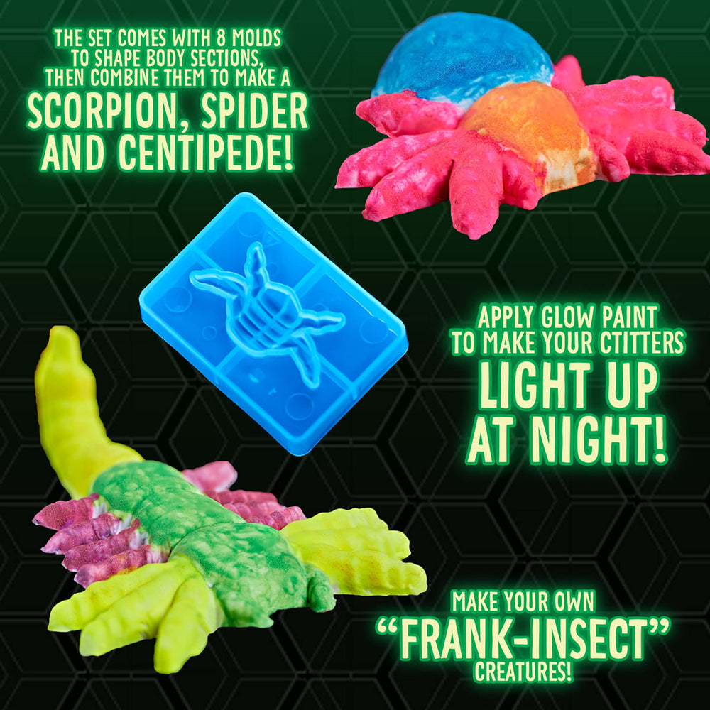 Crayola Glow in the Dark Critter Creator display mat showcases glowing creatures after crafting.