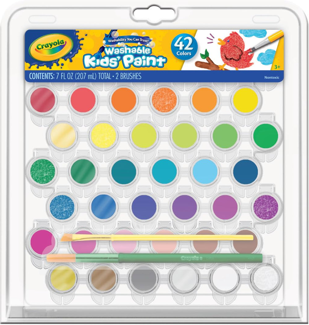 Crayola Kids Paint Set with 42 colors arranged in strips for versatile art sessions.
