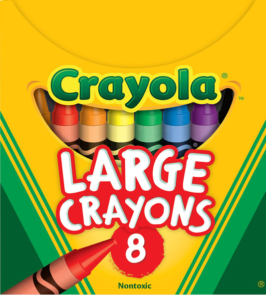 Crayola Large Crayons 8 count box front view for easy coloring.